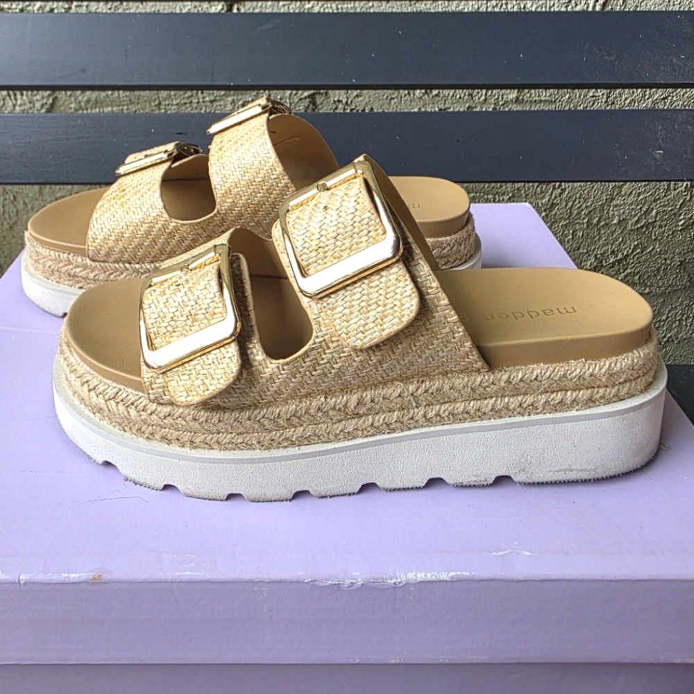 Madden Girl Mythical Slides Double-Buckle Sandals Woven Women's Sz. 6.5 - Picture 6 of 8
